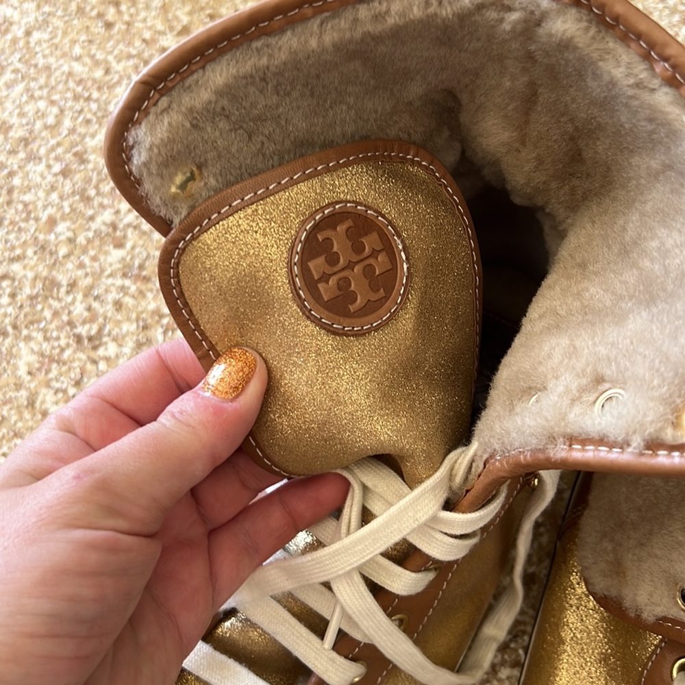 Tory Burch high tops. Size 9 Gold and Brown.